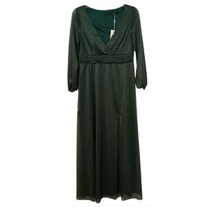 Ever Pretty Hunter Green‎ V-Neck Shear Long Sleeve Sparkle Formal Gown Womens 16
